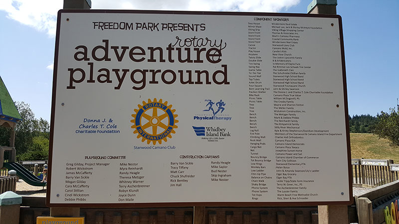 Freedom Park signage on Camano Island